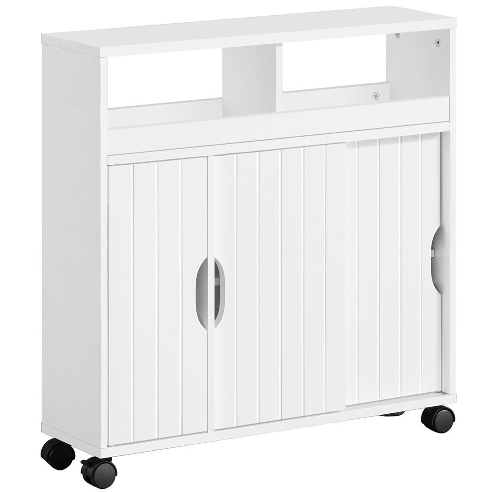 Yaheetech Badkommode, mit Schiebetüren Rollen, aus MDF-Holzplatten