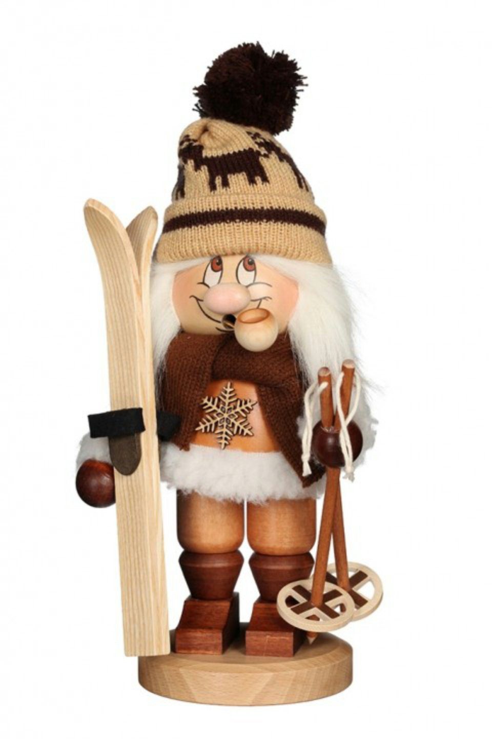 Christian Ulbricht Räuchermännchen Wichtel Skifahrer, Handarbeit aus dem Erzgebirge