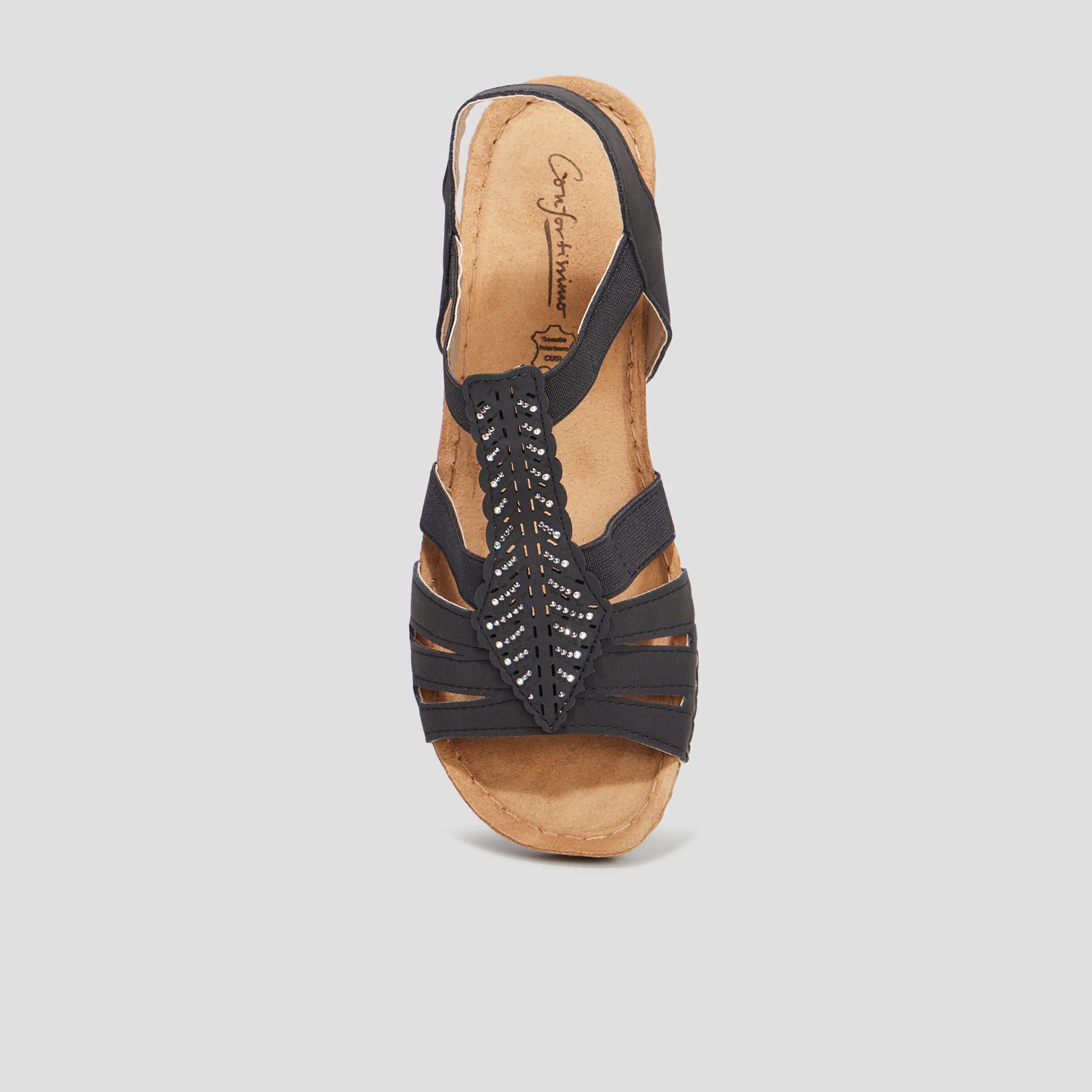 Sandales compensées cuir Confortissimo noir femme | La Halle
