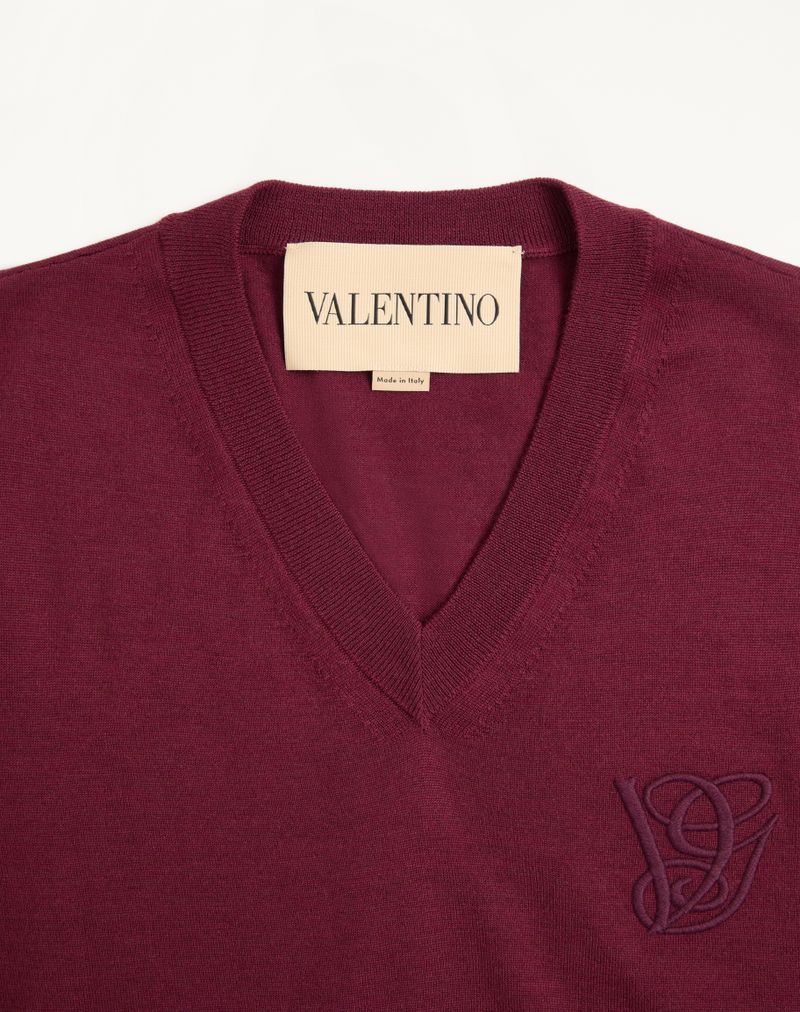 Suéter Valentino com decote em V em lã e bordado VG.