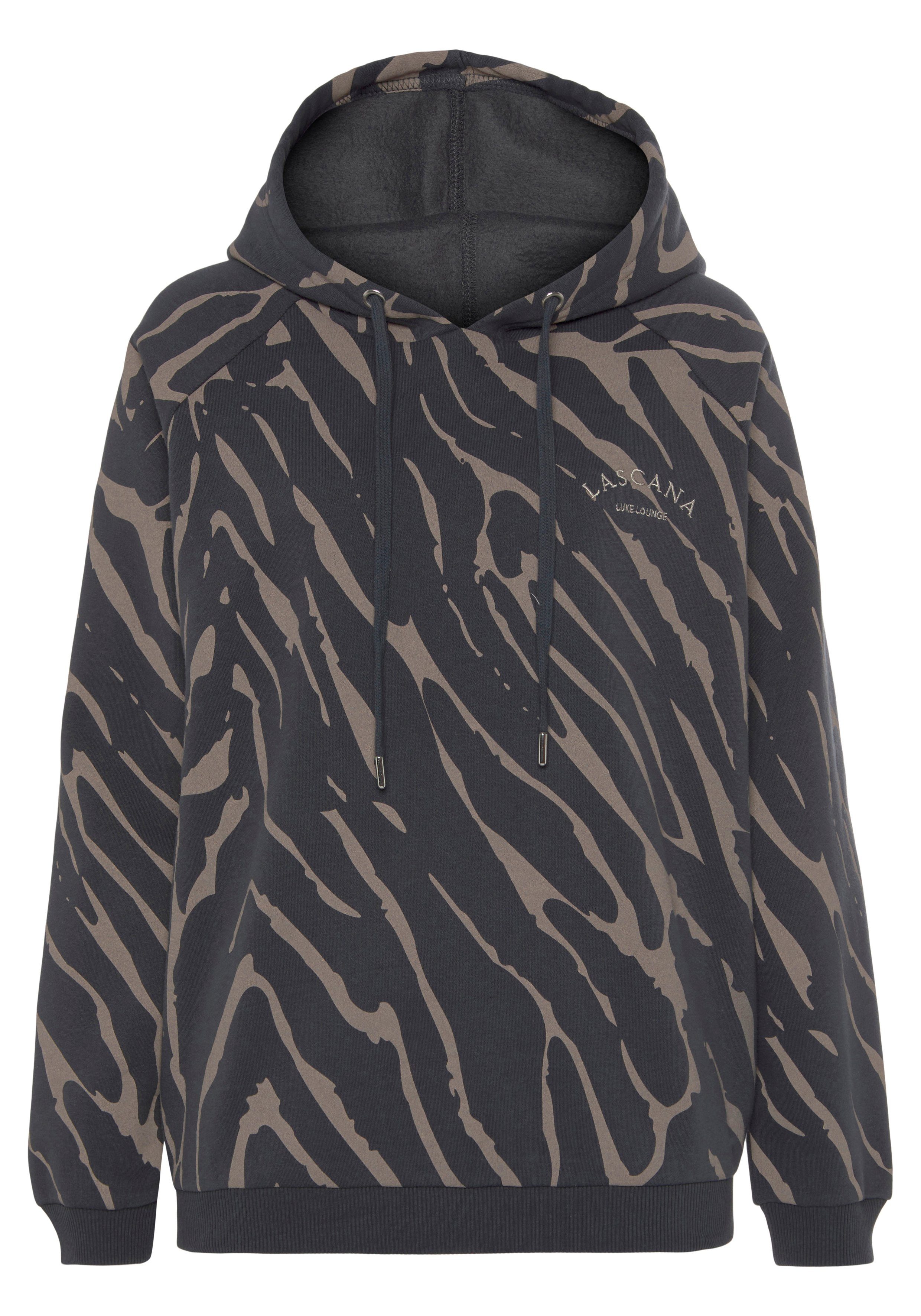 LASCANA Kapuzensweatshirt -Hoodie-Sweatshirt mit Kapuze mit Zebramuster, Loungeanzug