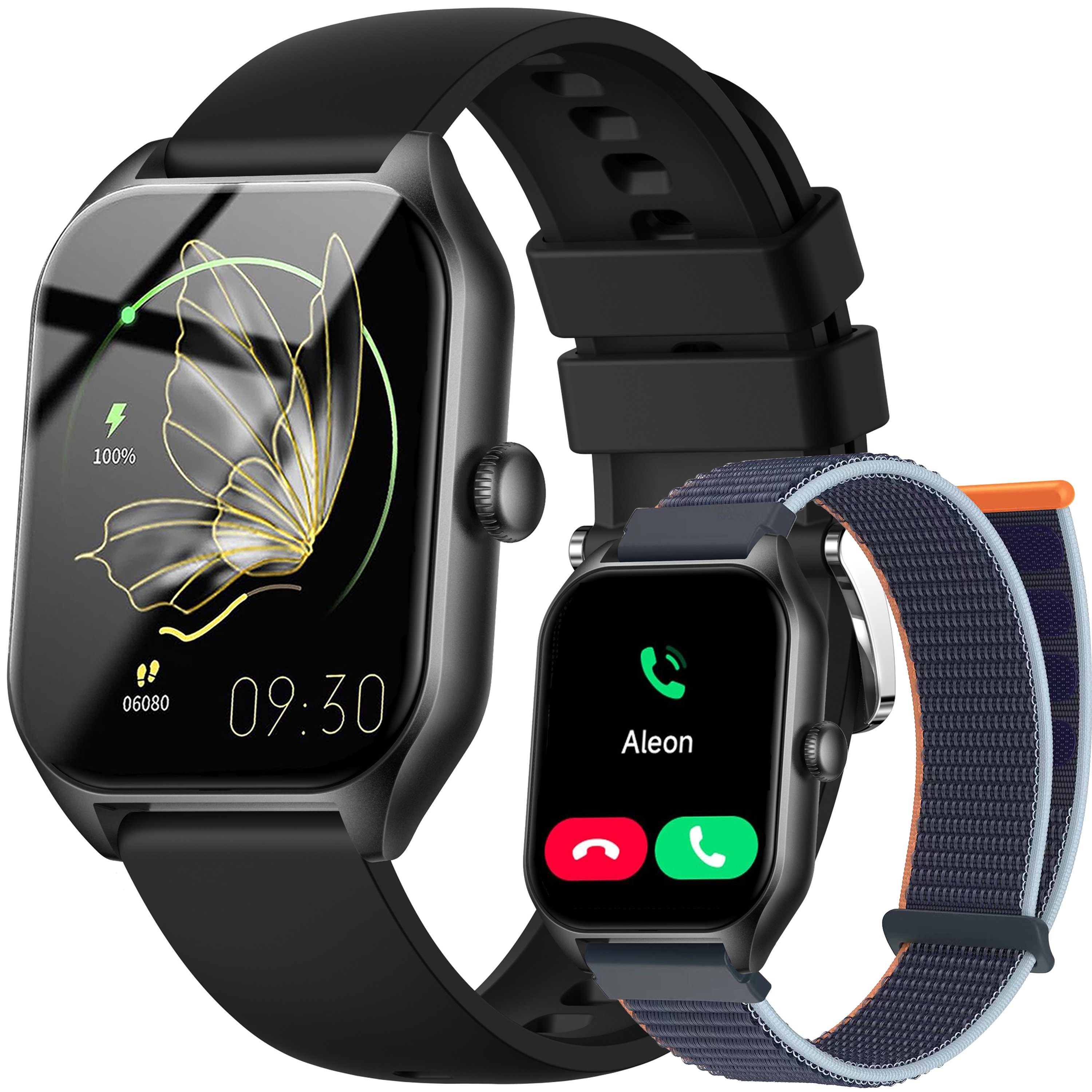 Mutoy Smartwatch, Fitness Tracker Uhr mit Anruffunktion für Damen Herren Smartwatch (1,85 Zoll Voll Touch Farbdisplay Zoll) mit Blutsauerstoff, Blutdruckmessung, Herzfrequenz, Schrittzähler,Schlafqualität,Musiksteuerung und Fernfotografie,Stoppuhr&We