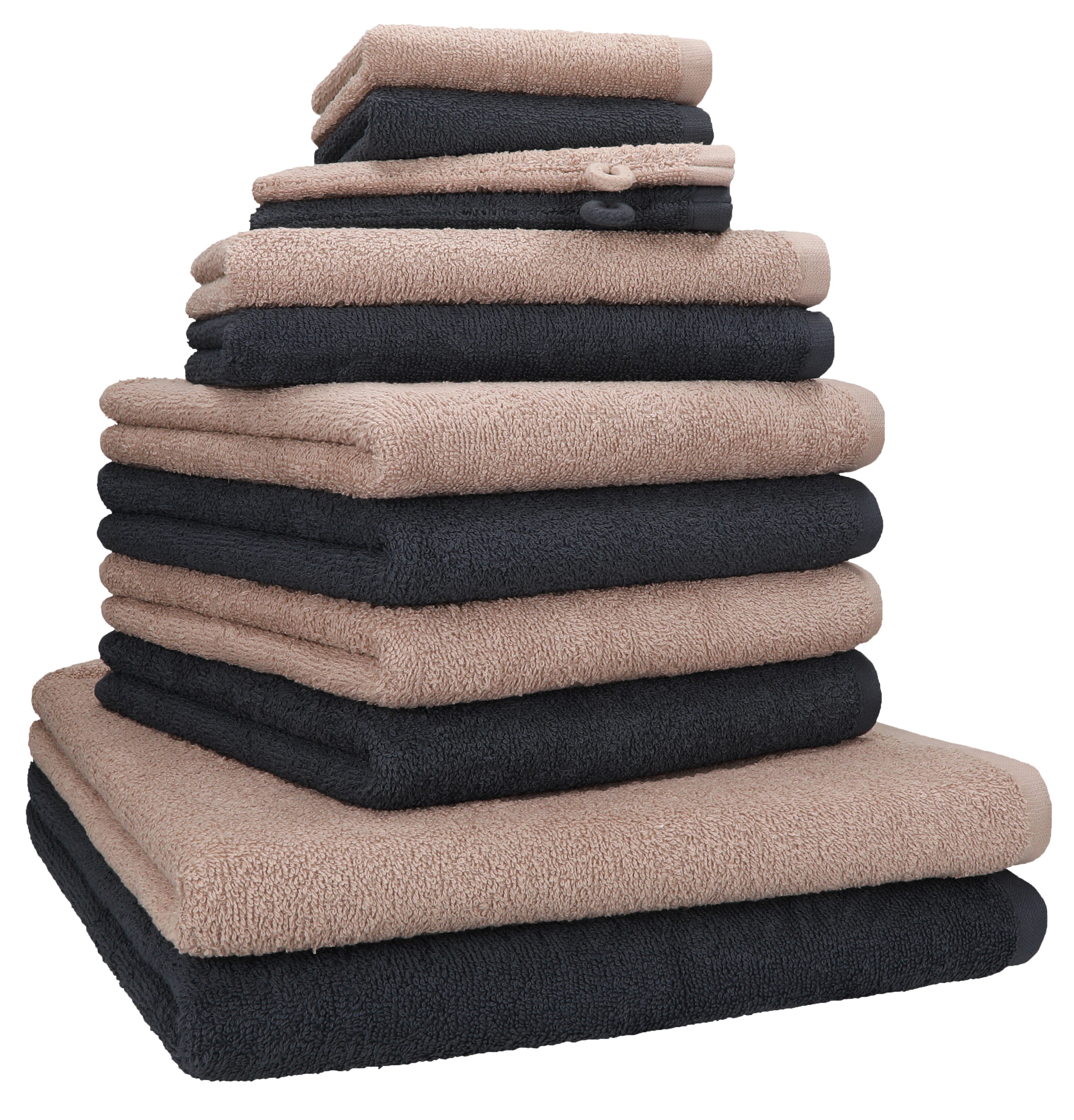 Betz Handtuch Set 12 TLG. Handtuch Set BERLIN Farbe Cappuccino - Graphit, 100% Baumwolle