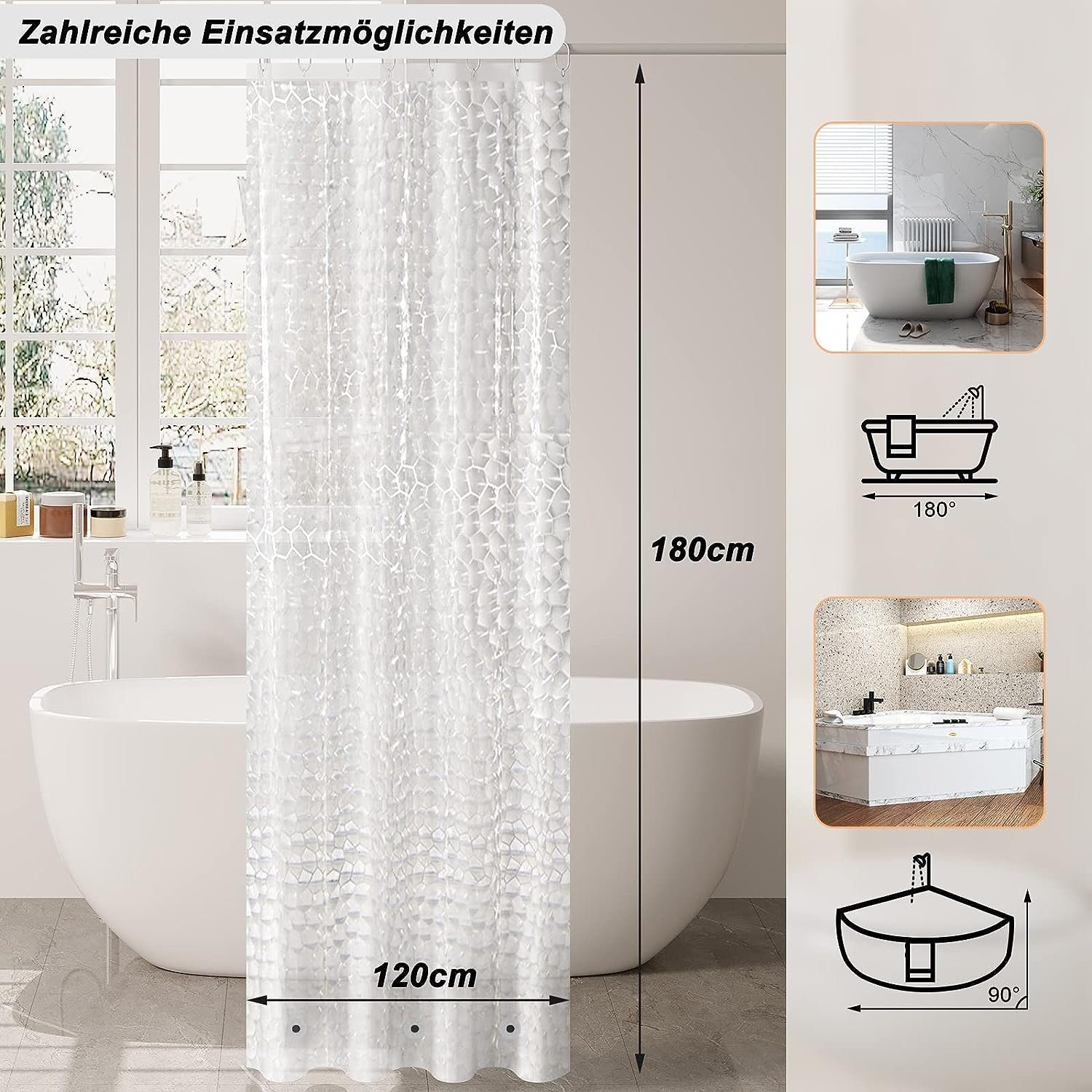 Woltu Duschvorhang Breite 120 cm (1-tlg), mit Gewicht Magnet unten Eva