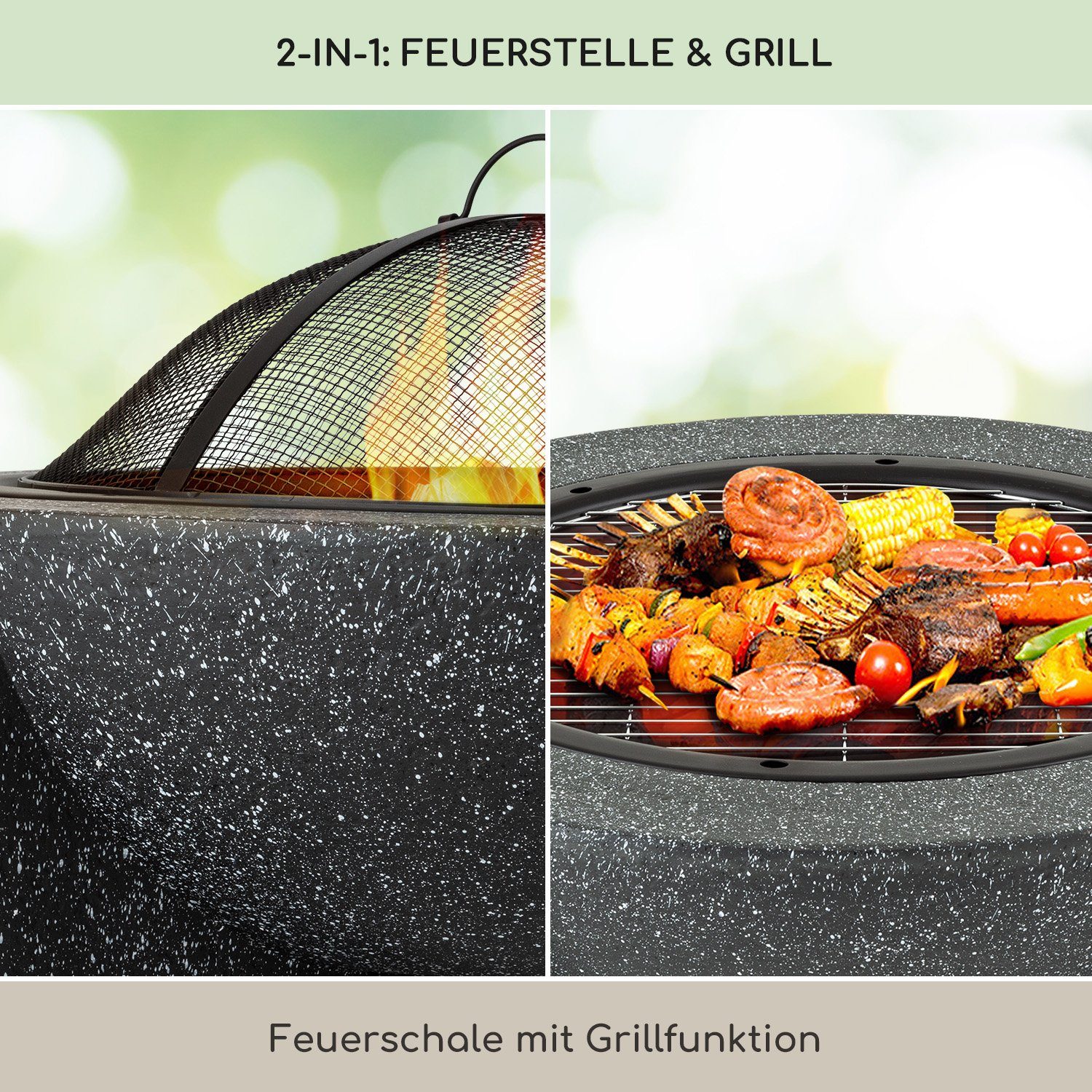 blumfeldt Feuerschale Troja Feuerschale, (Set, Set), Feuerschale Garten Grill Funkenschutz Feuerkorb Feuerstelle Outdoor