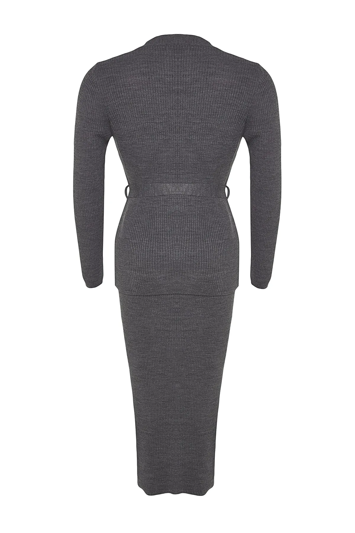 Trendyol Curve  Anthrazit 2-teiliges Strick-Cardigan-Kleid TBBAW24AH00016