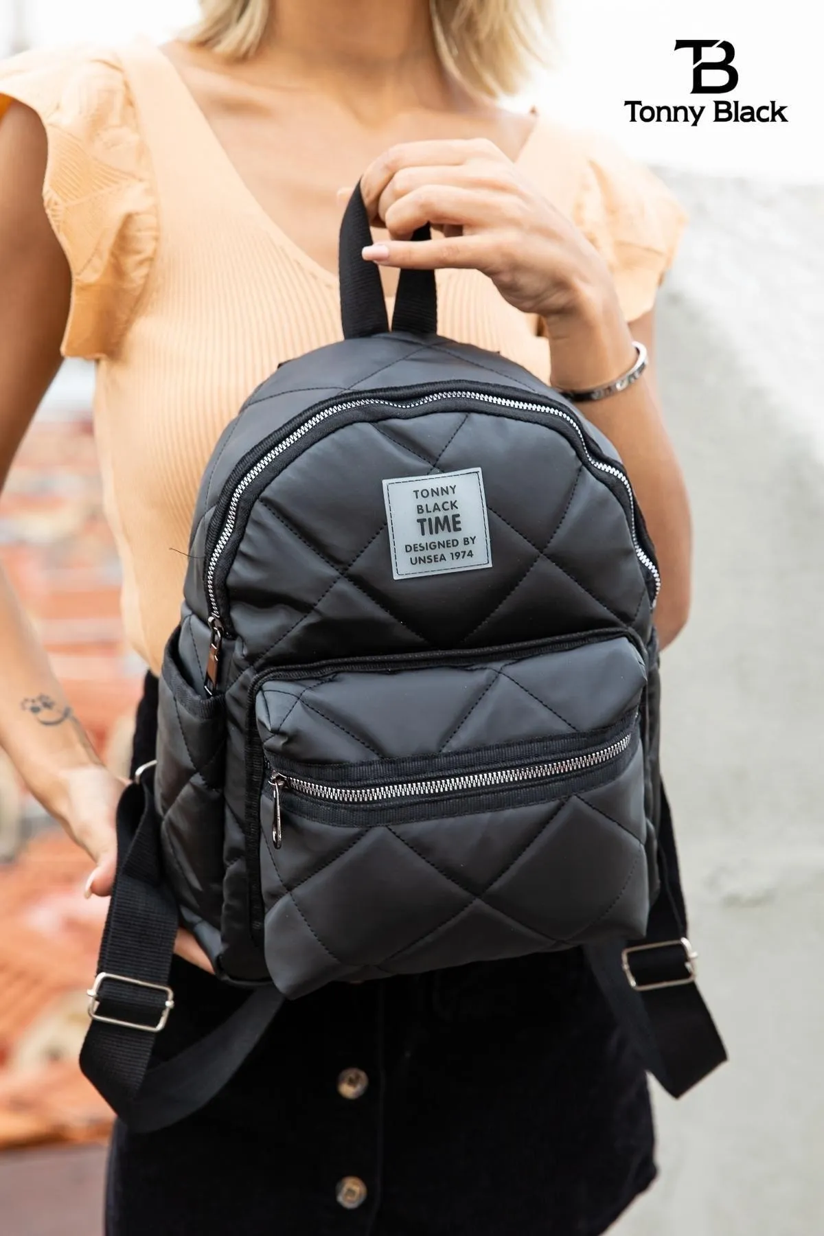 Tonny Black  Original Damen-Rucksack mit großem Volumen, Komfortmodell, 4 Fächer, für Reisen, Schule, Sport und den täglichen Gebrauch