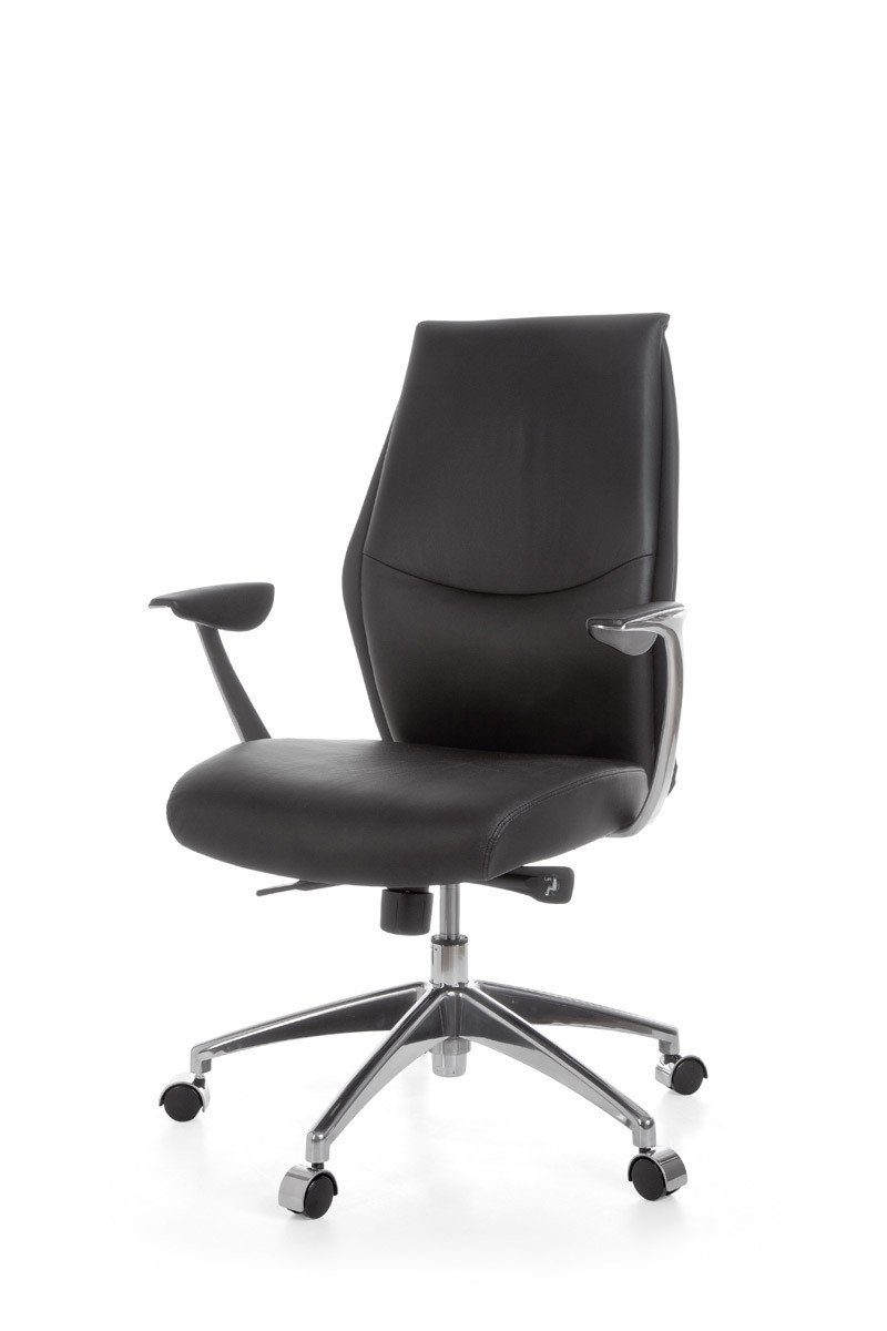 Amstyle Chefsessel SPM1.142 (Echtleder Schwarz, Bürostuhl XXL 120 kg Modern), Schreibtischstuhl Drehbar, Drehstuhl mit Armlehne