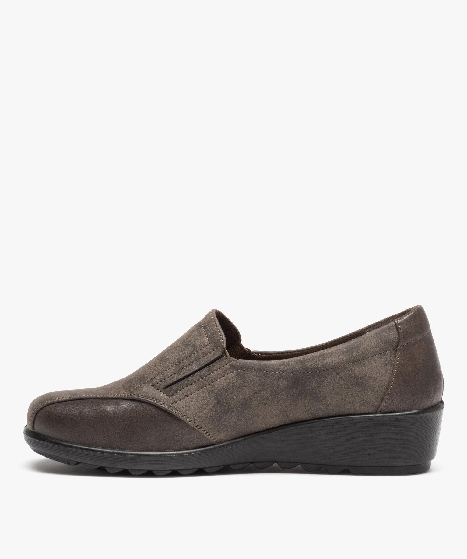 Mocassin confort bi-matières avec semelle compensée femme taupe | GEMO