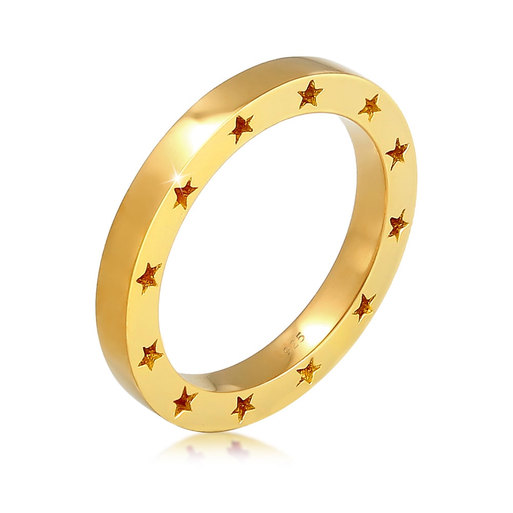 Elli Elli Bague Coeur Cut-Out Filigrane Bague Femme - (925/1000) Argent Plaqué Or Bague