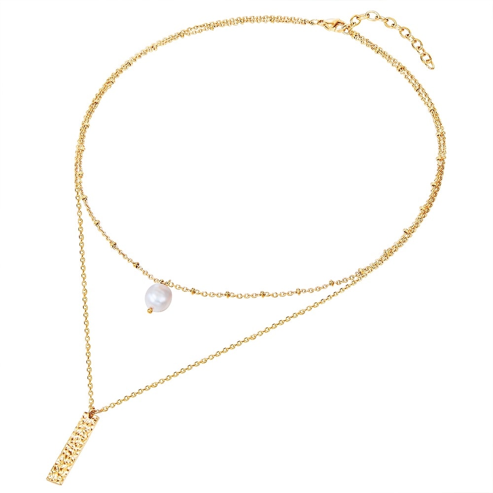 Valero Pearls Collier en acier inoxydé Acier inoxydable Perle de culture d'eau douce en Or jaun collier