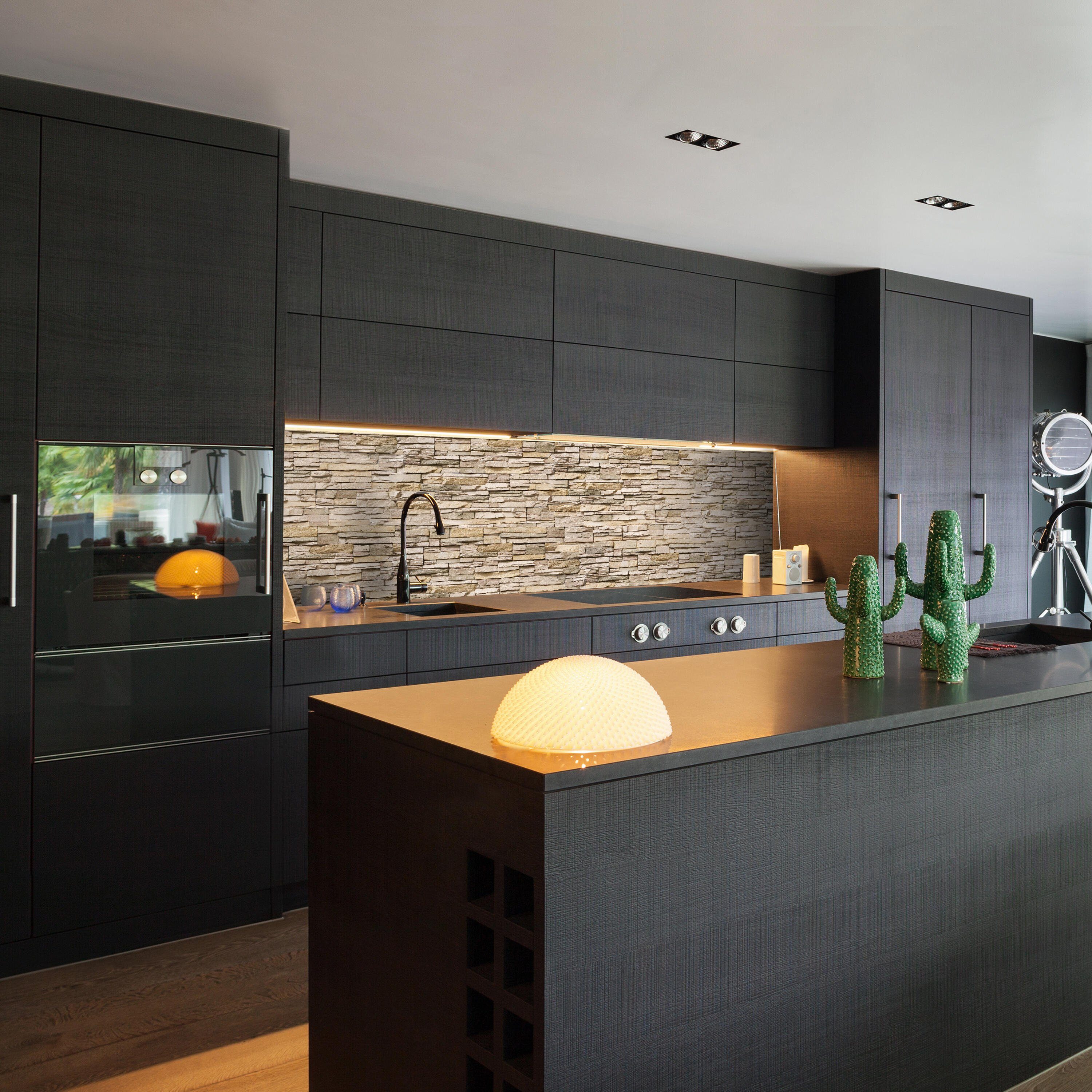 wandmotiv24 Küchenrückwand Asia Stone Natur, (1-tlg), Premium Hartschaum Nischenrückwand in versch. Größen