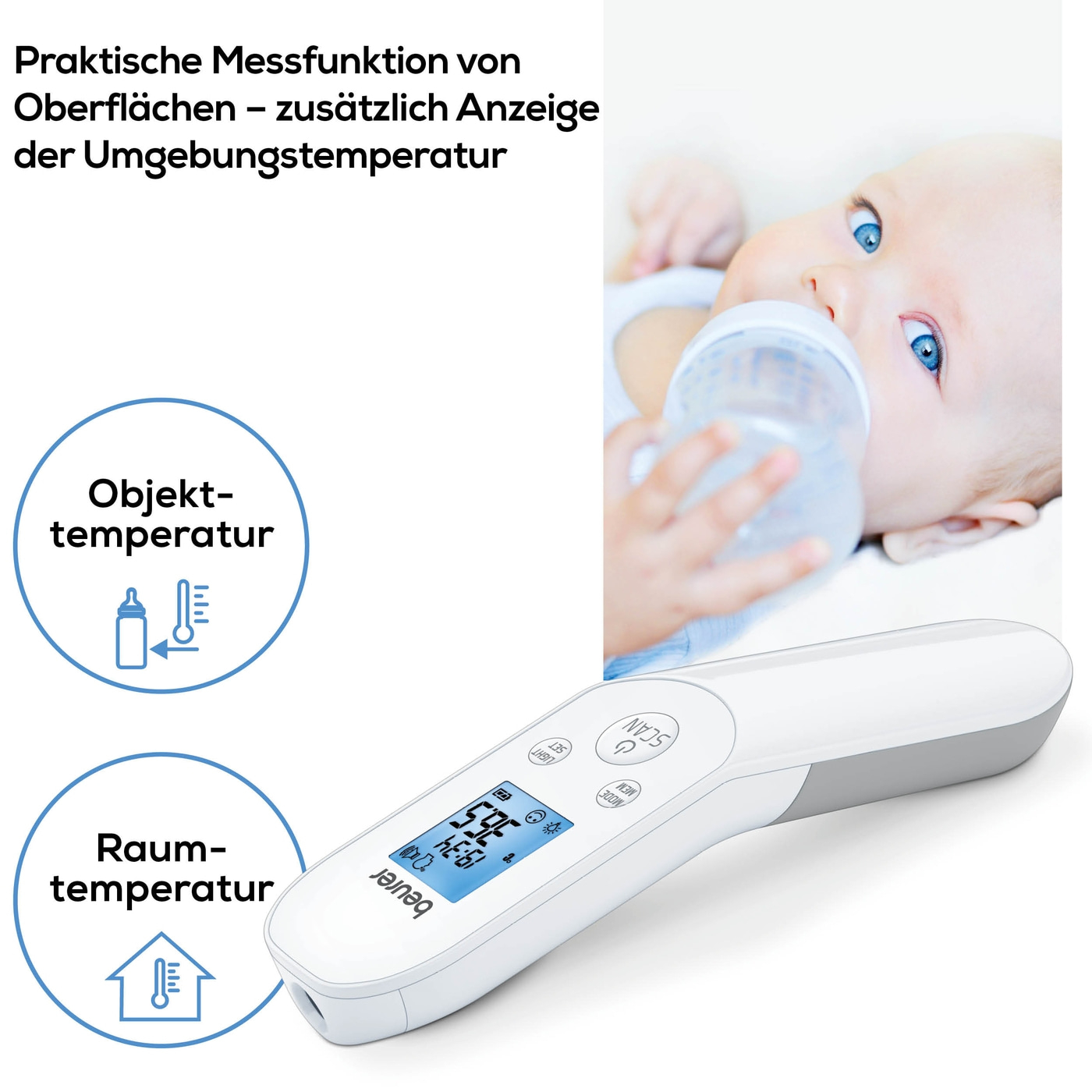 Beurer kontaktloses Thermometer FT 85-Kontaktloses Fieberthermometer für mehr Hygiene dank Infrarot-Messtechnik