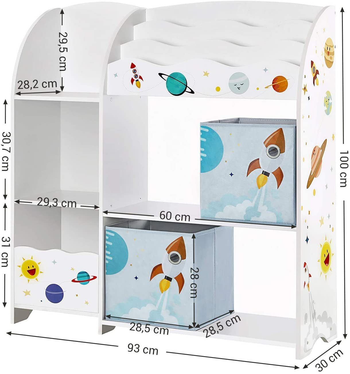 SONGMICS Bücherregal Kinderzimmerregal, mit 2 Aufbewahrungsboxen