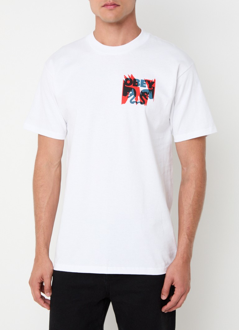 Obey  Torn Posters T-shirt met logo- en backprint