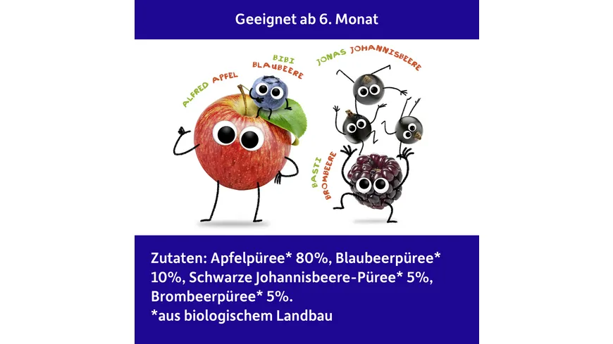 Freche Freunde Bio Quetschie  Apfel, Blaubeere, Johannisbeere & Brombeere 100 g