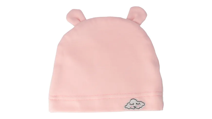 PARSA Beauty Baby Mütze mit Öhrchen und Wölkchenstickerei Rosa