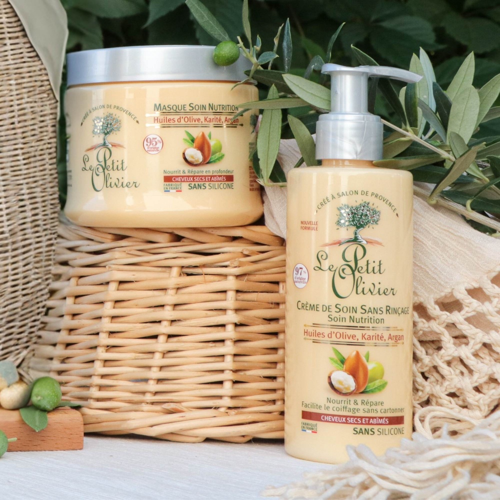 le petit olivier Crème de Soin Sans Rinçage Soin Nutrition Huiles d'Olive, Karité, Argan Crème de Soin - Cheveux Secs ou Abîmés