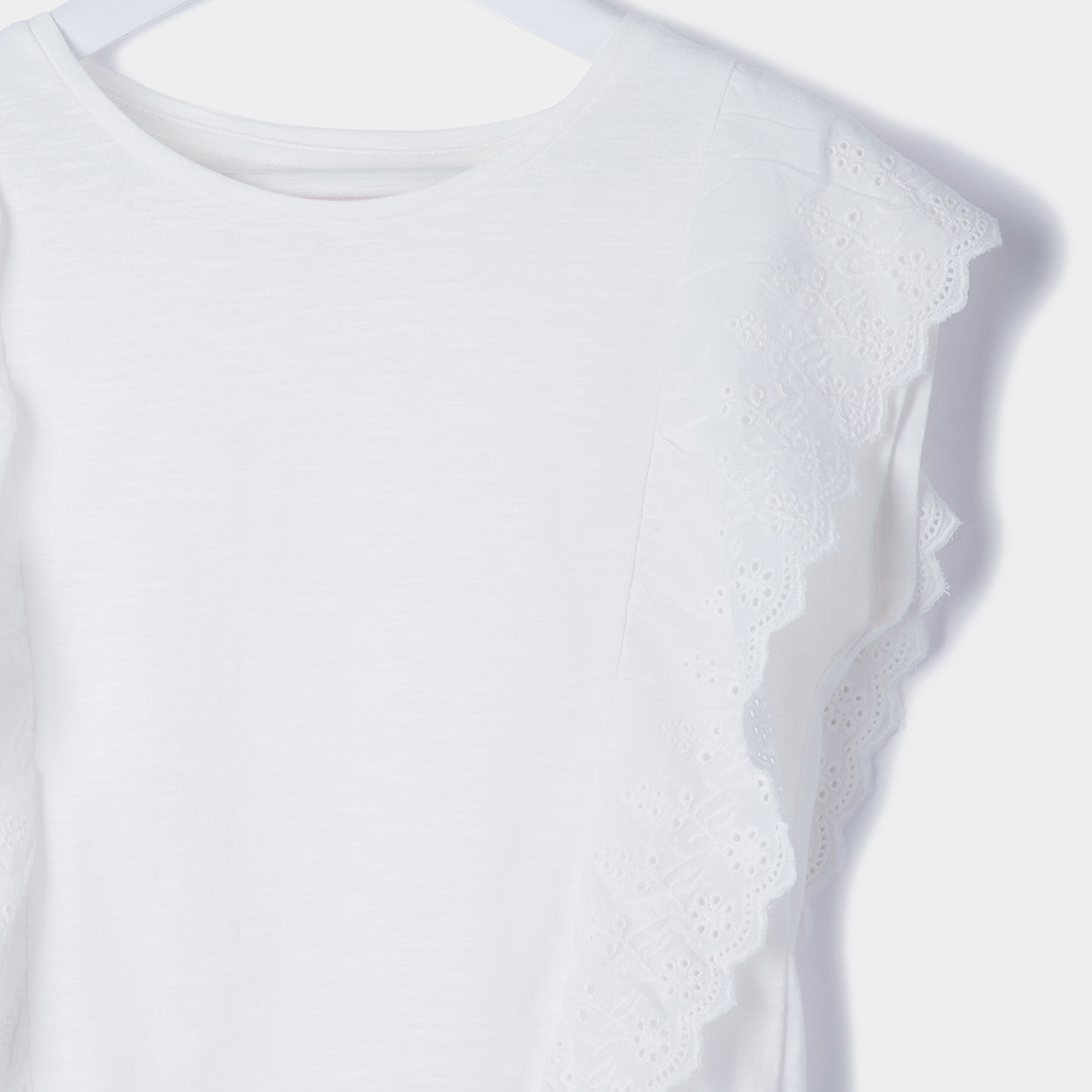 T-shirt avec volants broderie anglaise ecru fille | La Halle