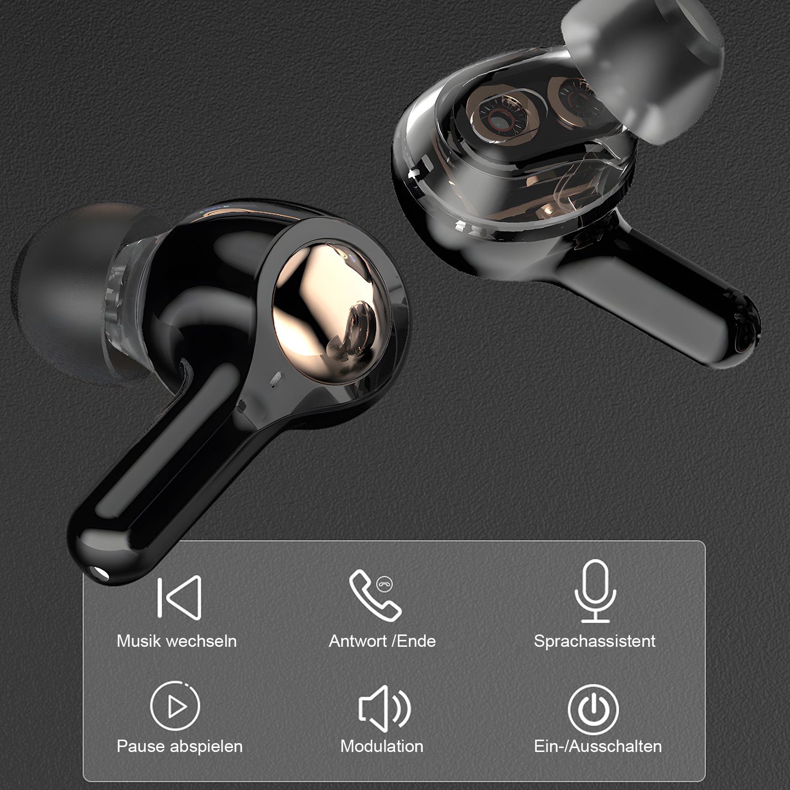 EXTSUD Bluetooth Kopfhörer Kabellos Headset ANC In-Ear-Kopfhörer (Sprachassistent, HIFI-Stereo, Ladefach mit LED-Anzeige, 30-Stunden Standby-Zeit, Rauschunterdrückungsfunktion, Bluetooth 5.2 Gerauschreduzierungsfunktion IPX5, 7 Stunden Musikspielzeit