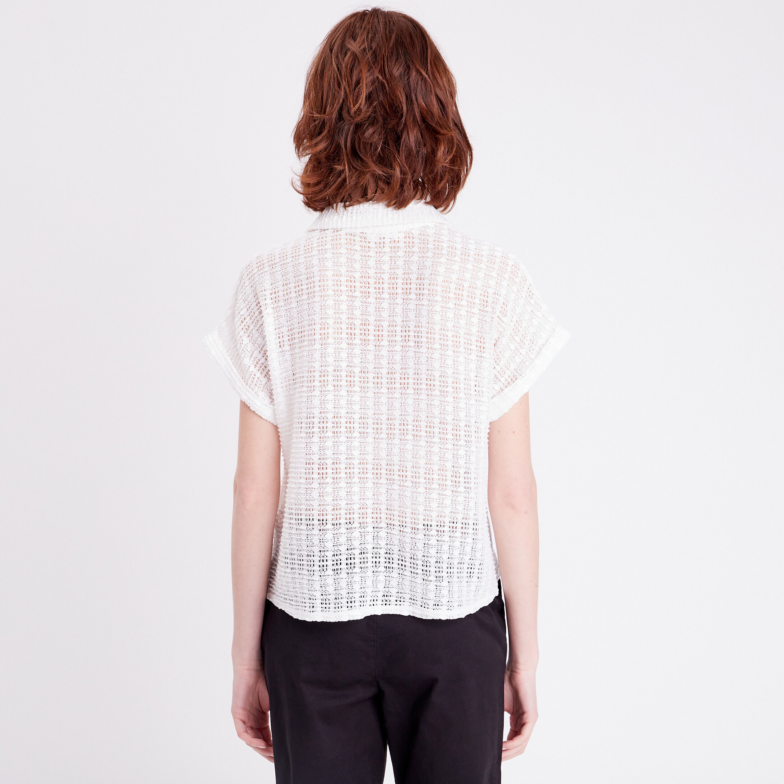 Blouse manches courtes ajourée ecru femme | Cache Cache
