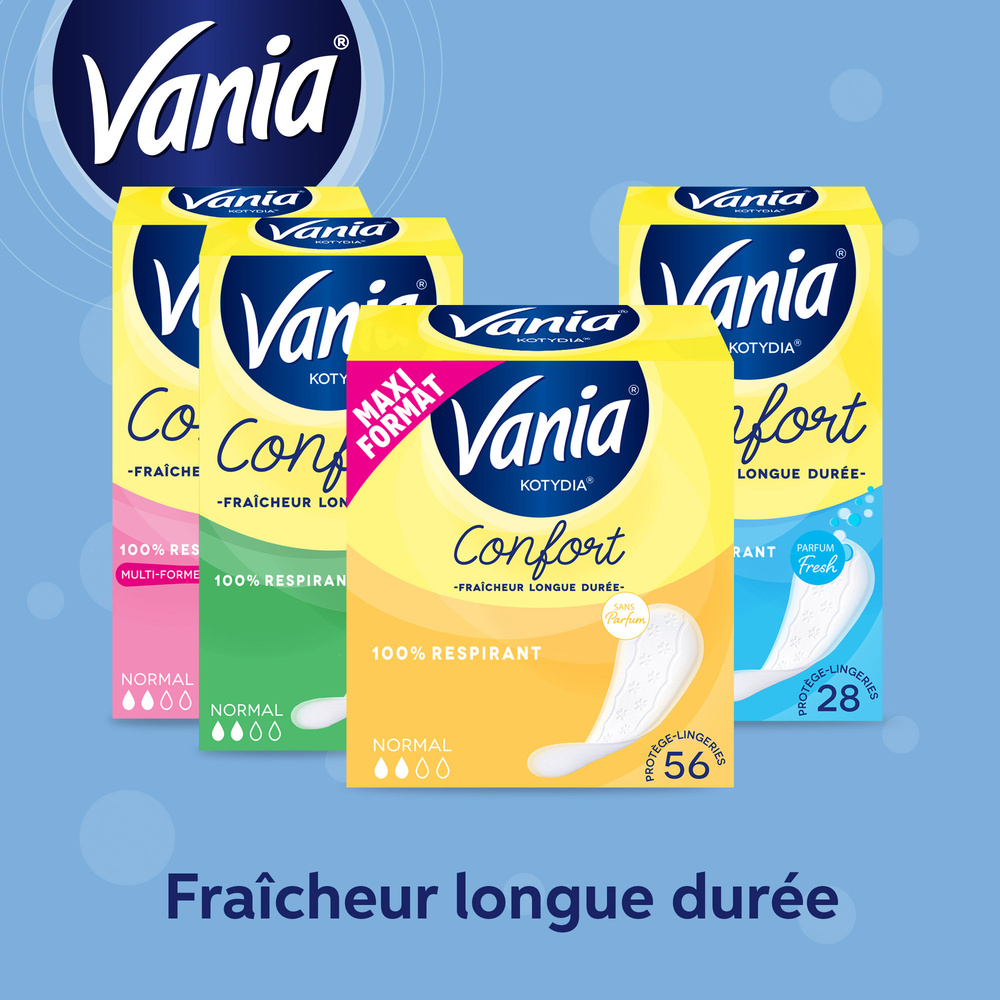 vania Kotydia Protège-Slips Confort, Multiformes, Parfum Fresh, 28 Protège-slips