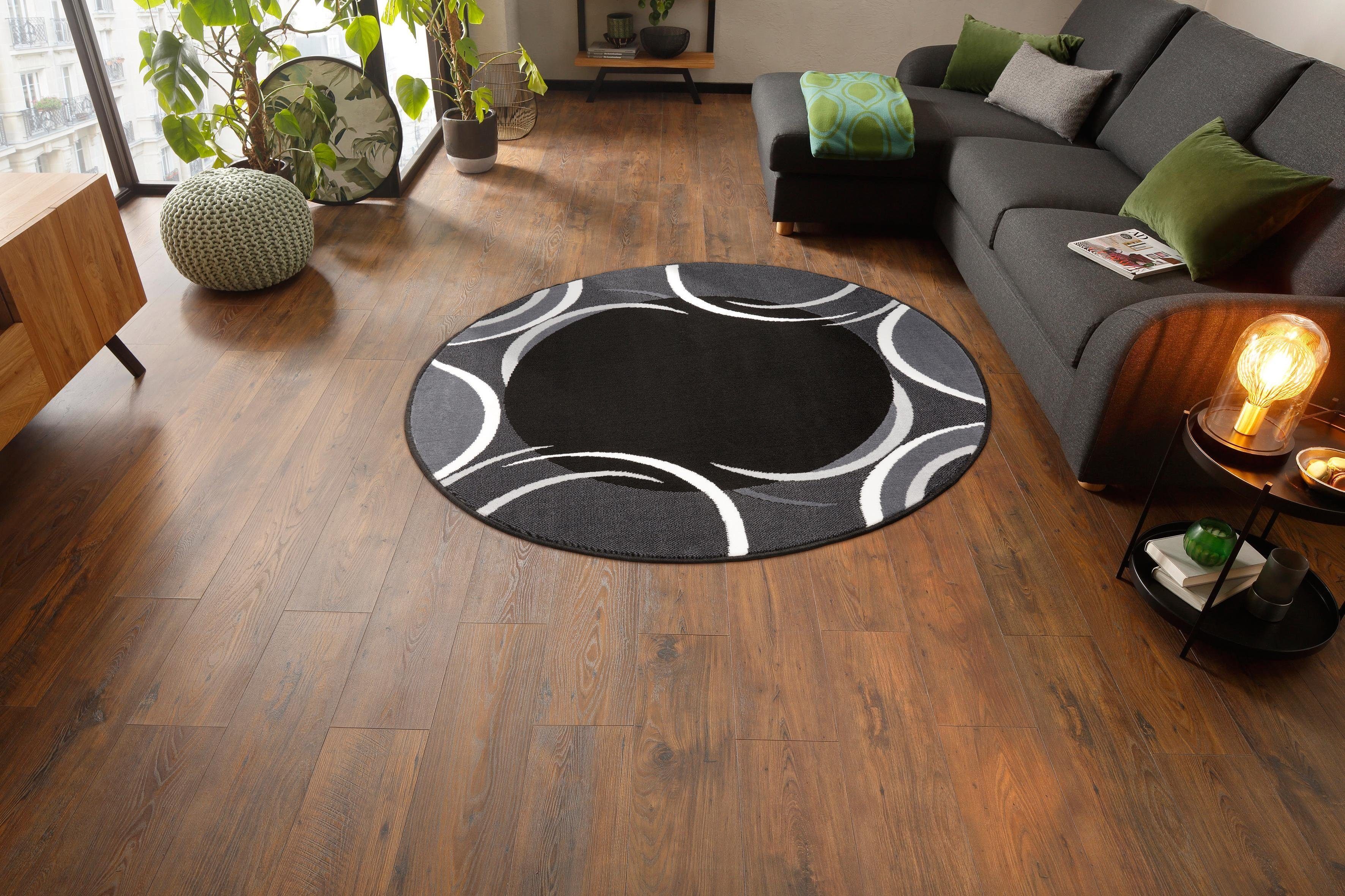 Teppich Noah, my home, rund, Höhe: 7 mm, mit Bordüre, Kurzflor, verspieltes Design, pflegeleicht, elegant