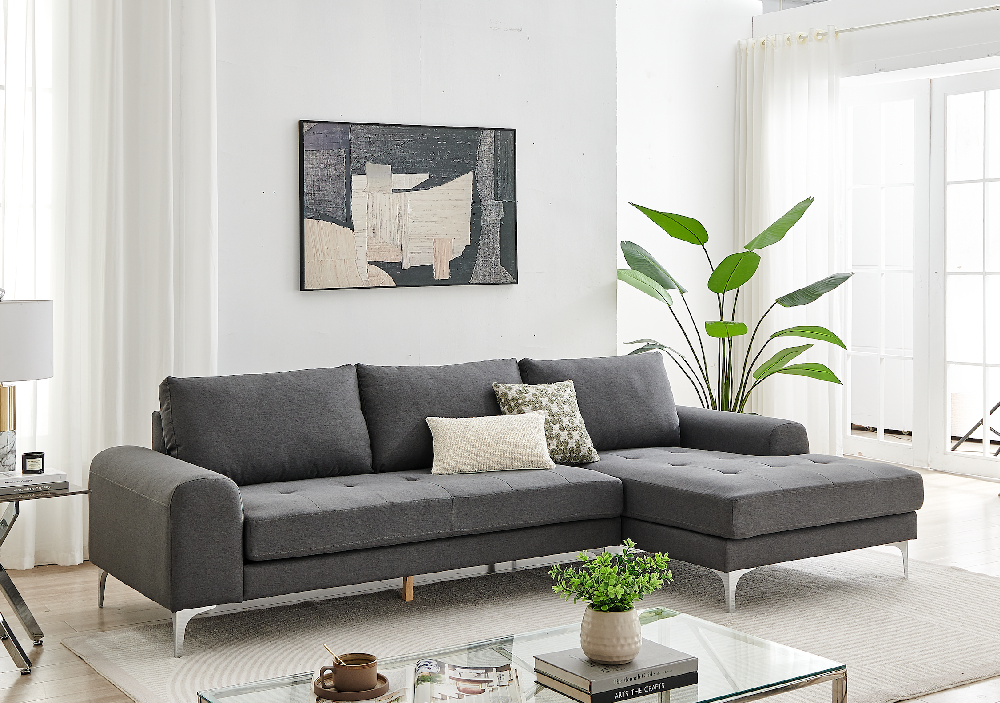 Happy Home Modern Ecksofa mit gepolsterte Kissen grau