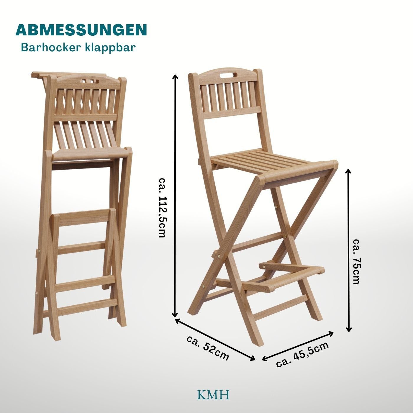 KMH Gartenstuhl TEAK Barhocker (klappbar) (102086)