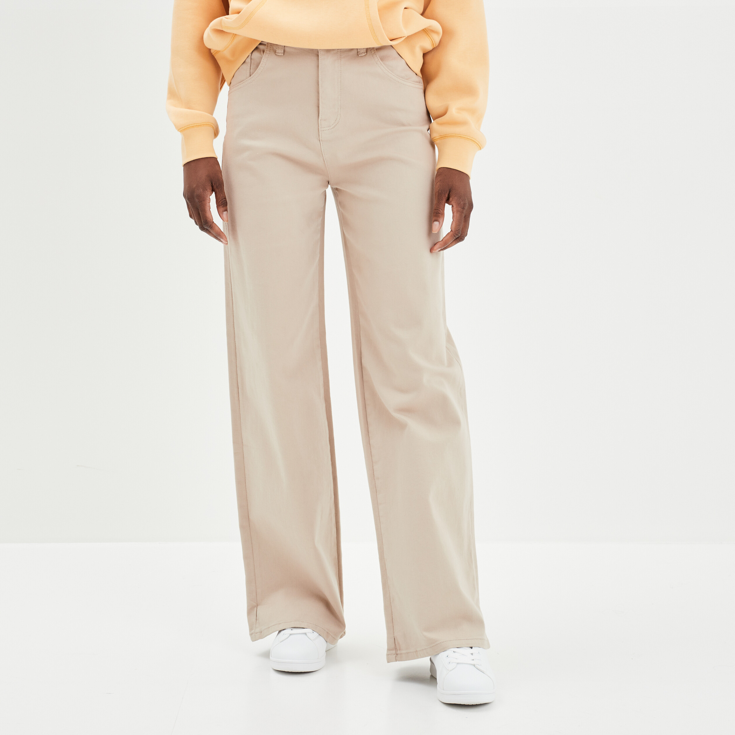 Pantalon large taille haute beige femme | La Halle