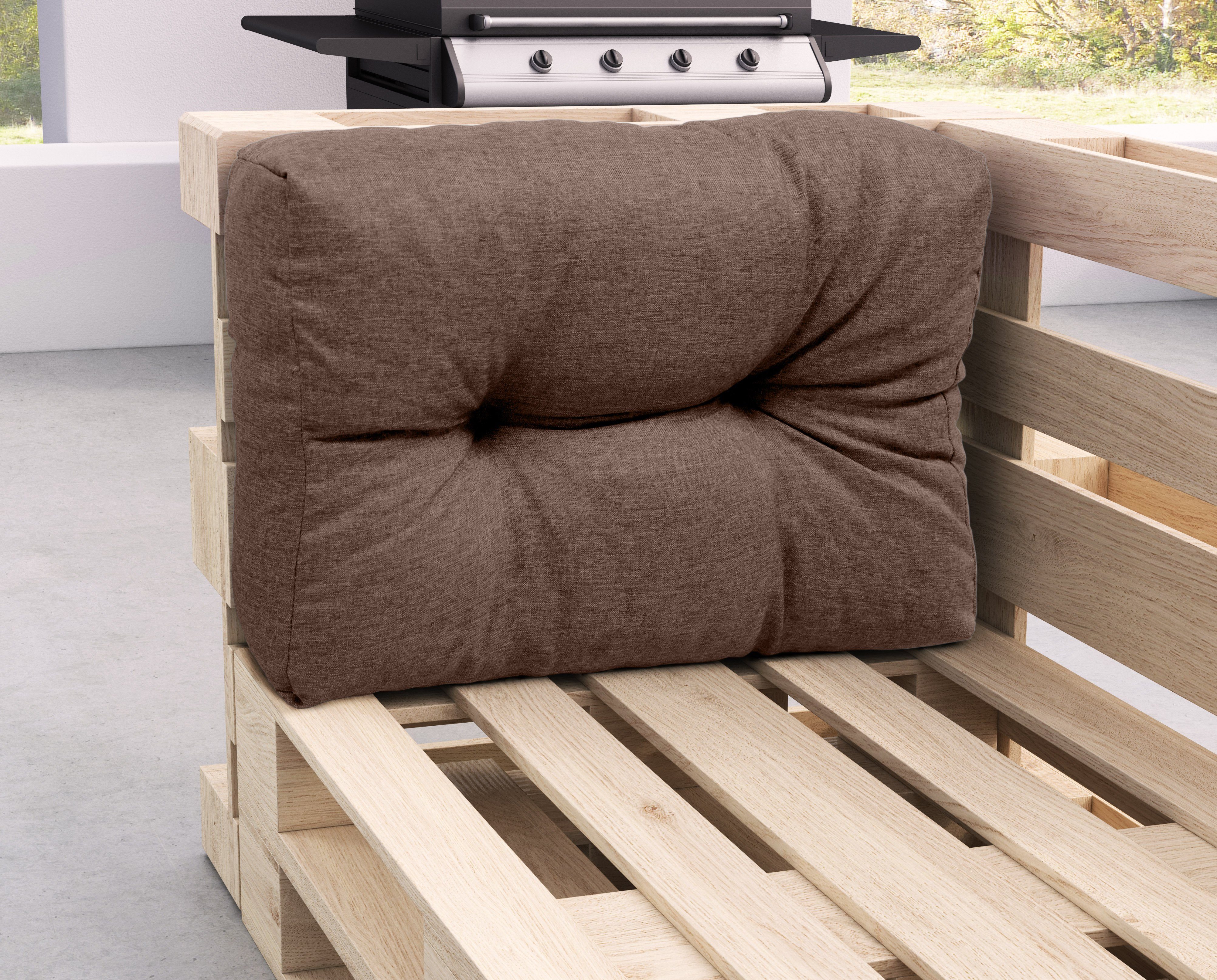 sunnypillow Rückenkissen Palettenkissen gesteppt Seitenkissen 60 x 40 x 15 cm, Braun