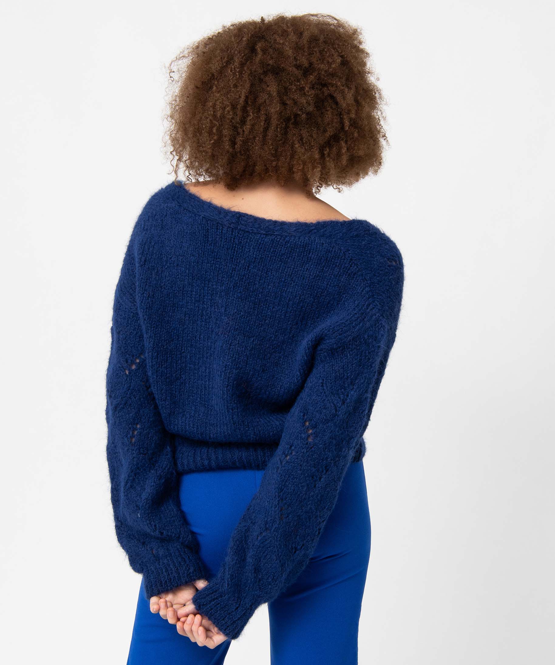 Gilet femme en maille fantaisie ajourée bleu | GEMO