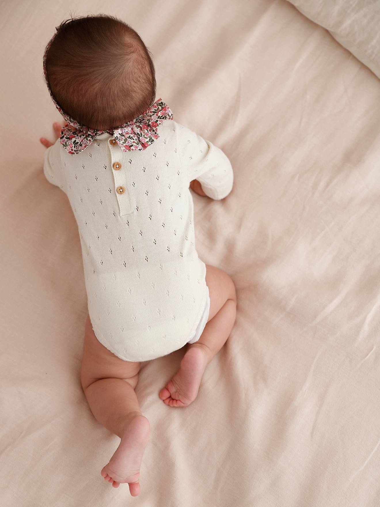 Vertbaudet Baby-Set: Kurzoverall & Haarband - wollweiß