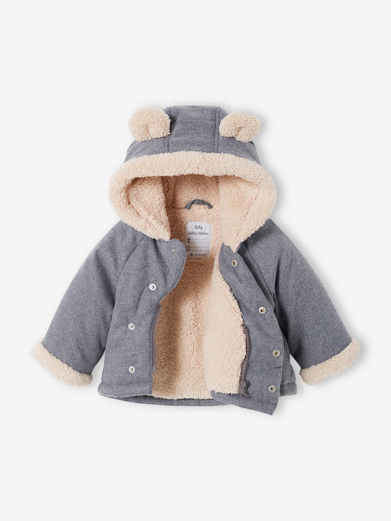 Doudoune asymétrique bébé à capuche gris chiné foncé
