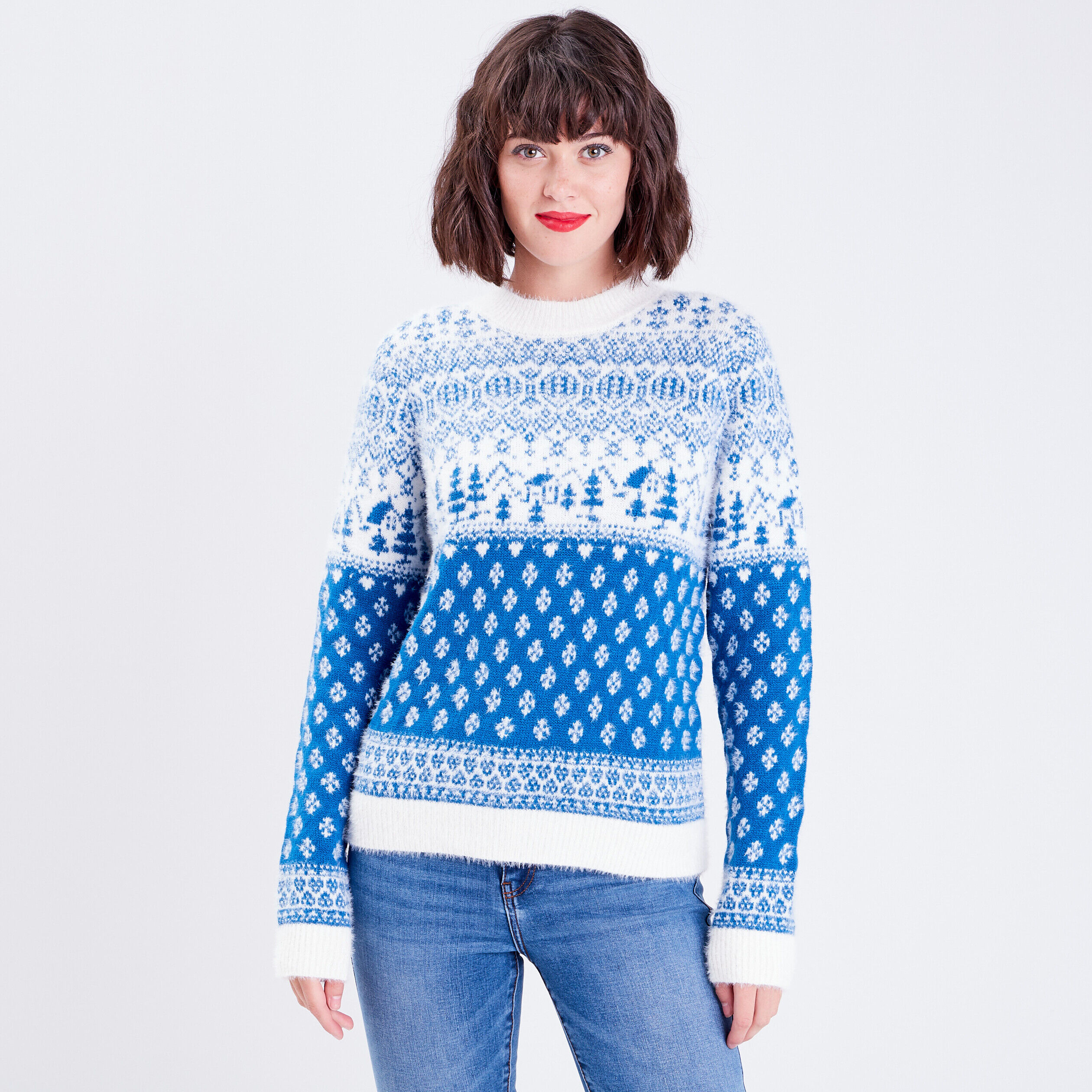 Pull avec col rond bleu femme | Cache Cache