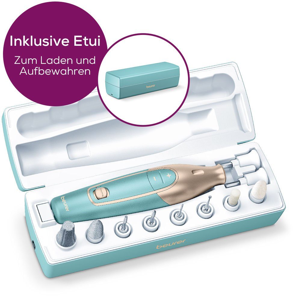 BEURER Maniküre-Pediküre-Set MP 84, wiederaufladbar, inkl. 10 Aufsätze, mit LED-Licht