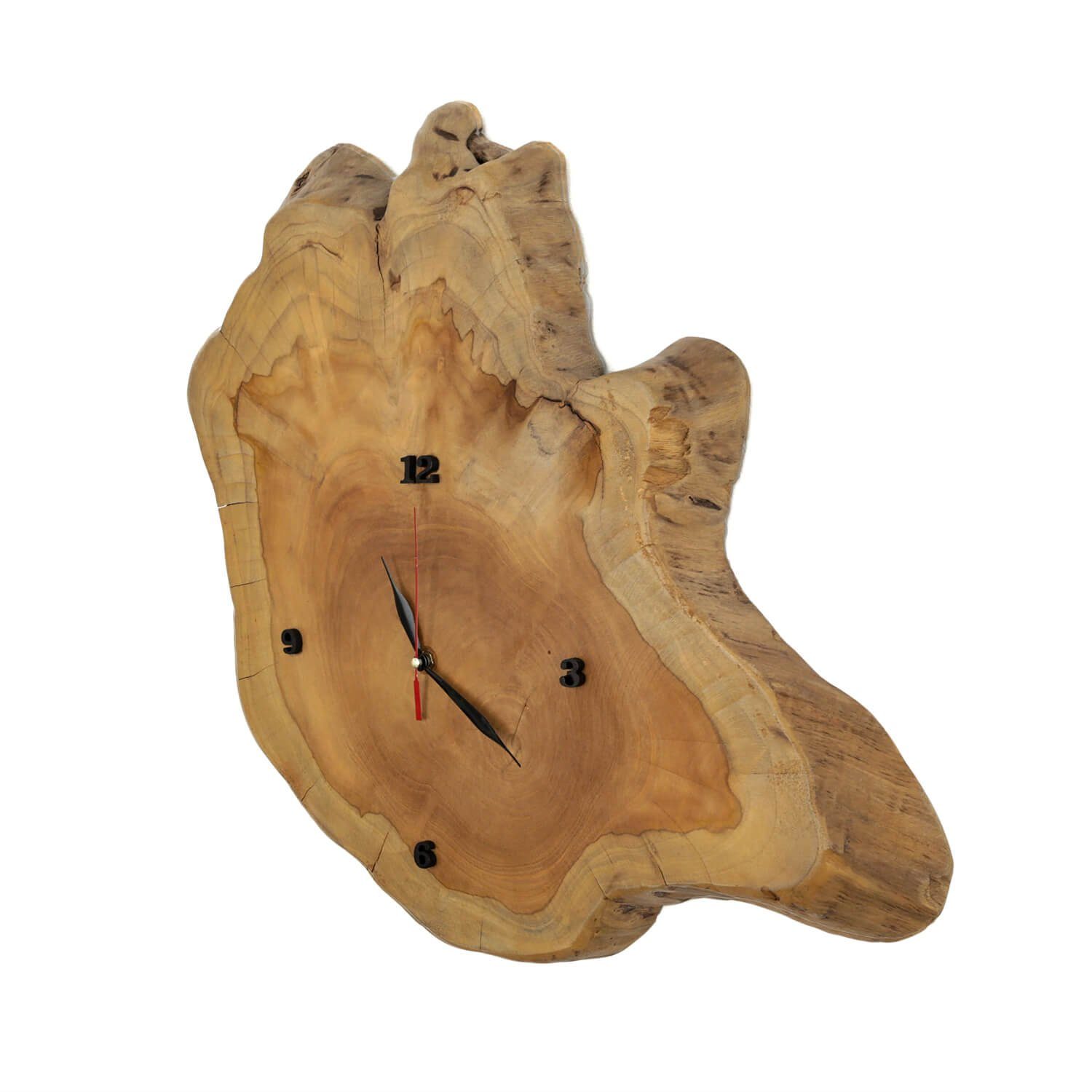 Licht-Erlebnisse Wanduhr SIRINDHORN (Holzuhr analog 60 cm Treibholz Baumscheibe mit Zeiger)