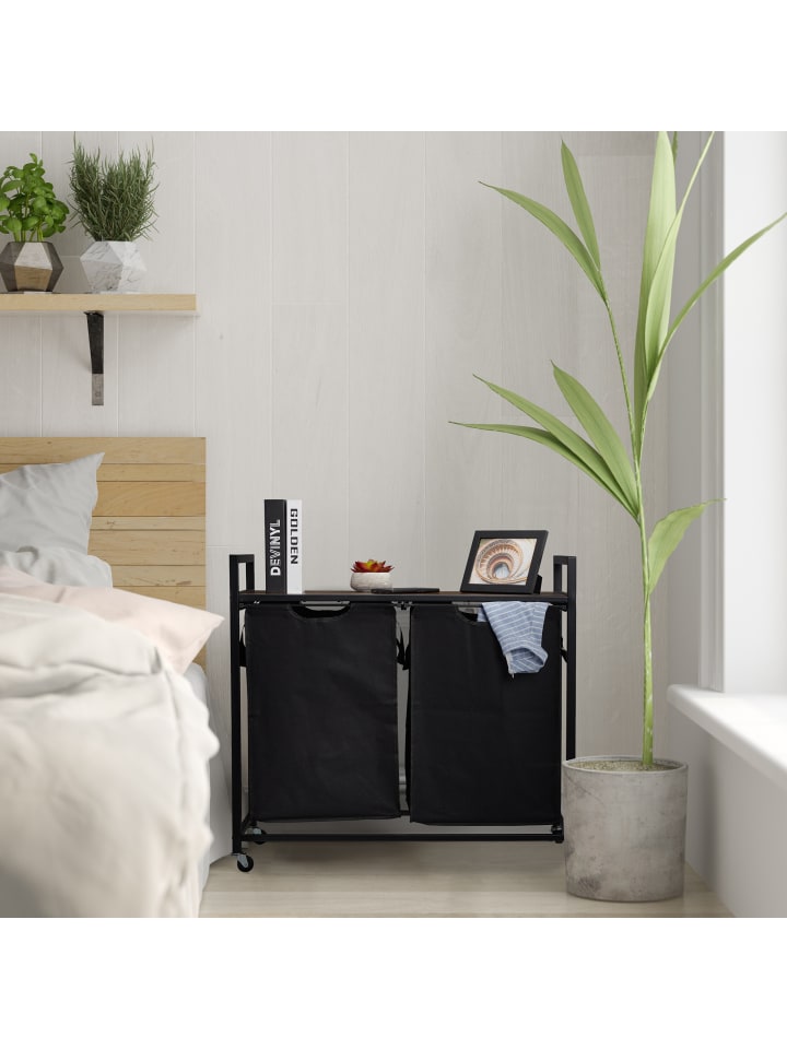 relaxdays Wäschekorbregal in Schwarz/ Braun - (B)80 x (H)74,5 x (T)33 cm günstig kaufen onesize