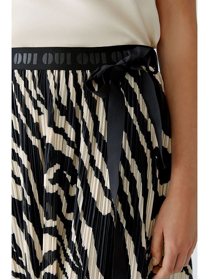 Oui Plisseerock in Creme/ Schwarz günstig kaufen
