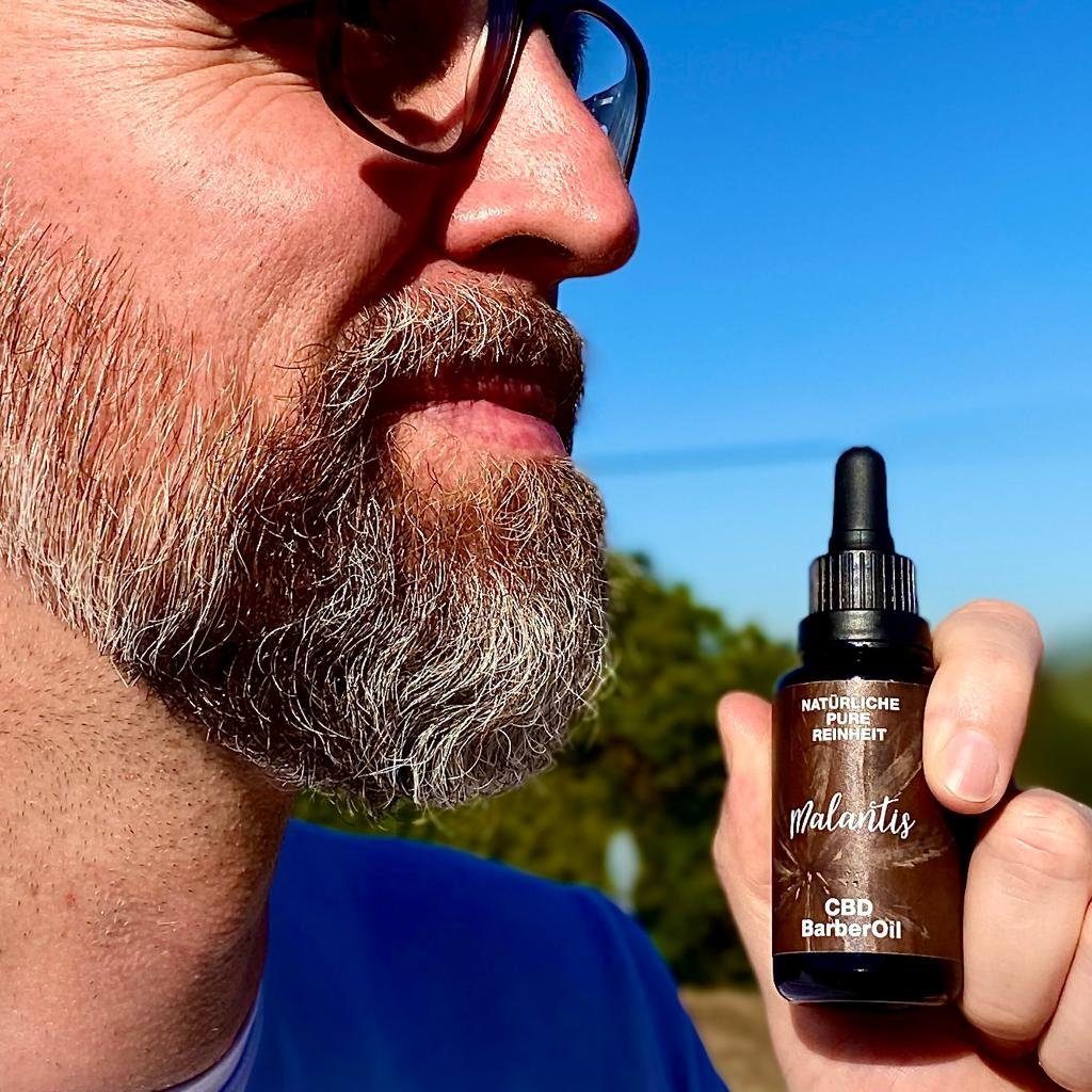 Malantis Bartwachs CBD BarberOil - Bartpflegeöl mit Pinienöl, Zedernöl und Hanfsamenöl, Bartöl mit Pinienöl für einen geschmeidigen Bart, Bartserum - 100% Naturkosmetik, Handmade in Germany