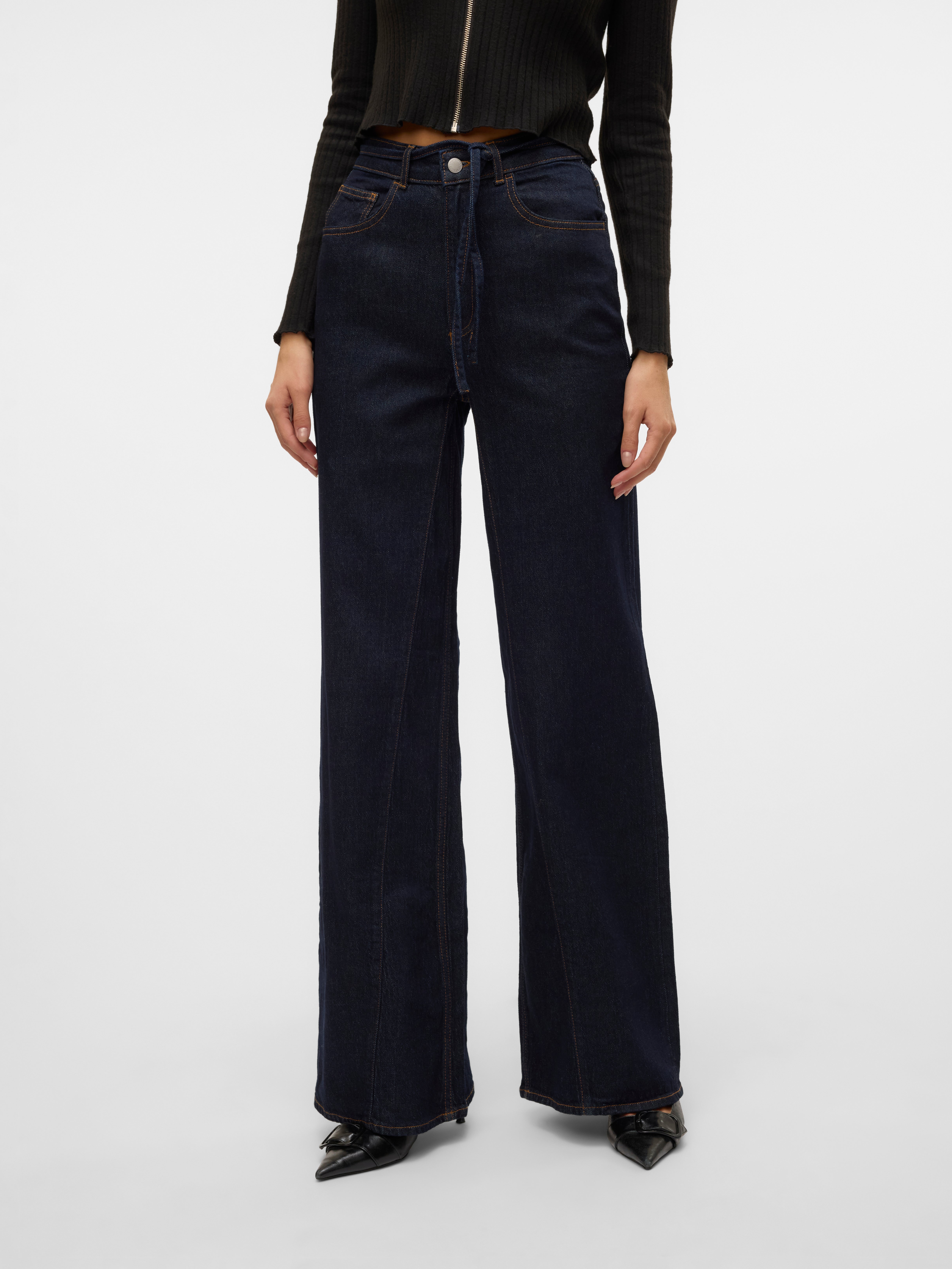 AWMADDIE Hohe Taille Weiter Beinschnitt Jeans