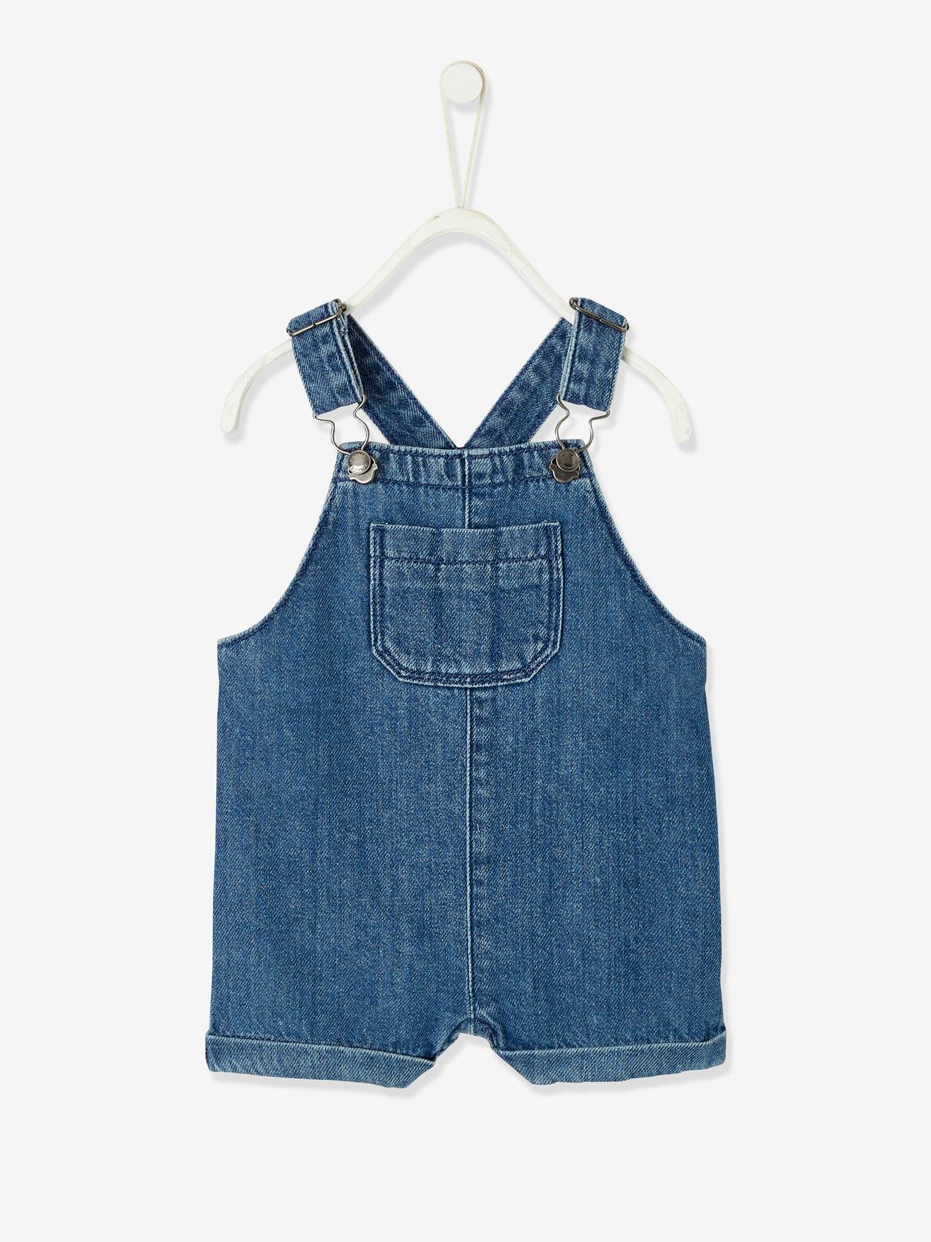 Salopette courte en denim bébé stone