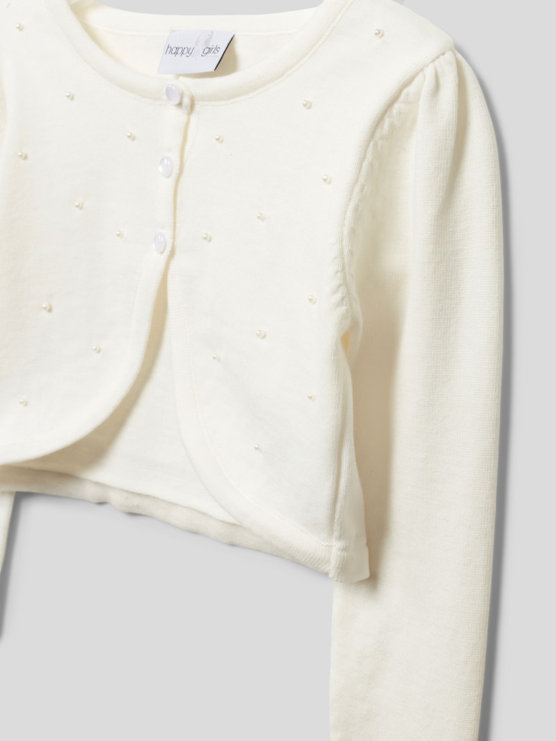 Cropped Strickjacke mit Zierperlenbesatz in weiß