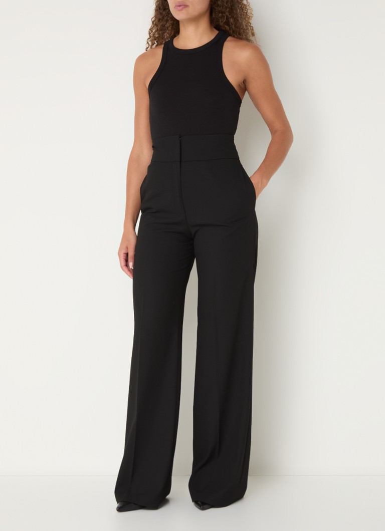 Pantaloni HUGO BOSS Himia cu talie înaltă și croială largă, cu buzunare laterale