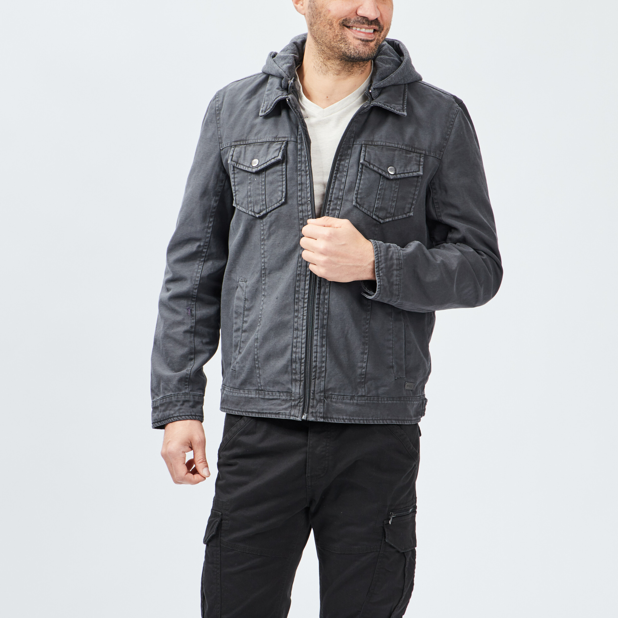 Blouson droit avec capuche Trappeur gris foncé homme | La Halle