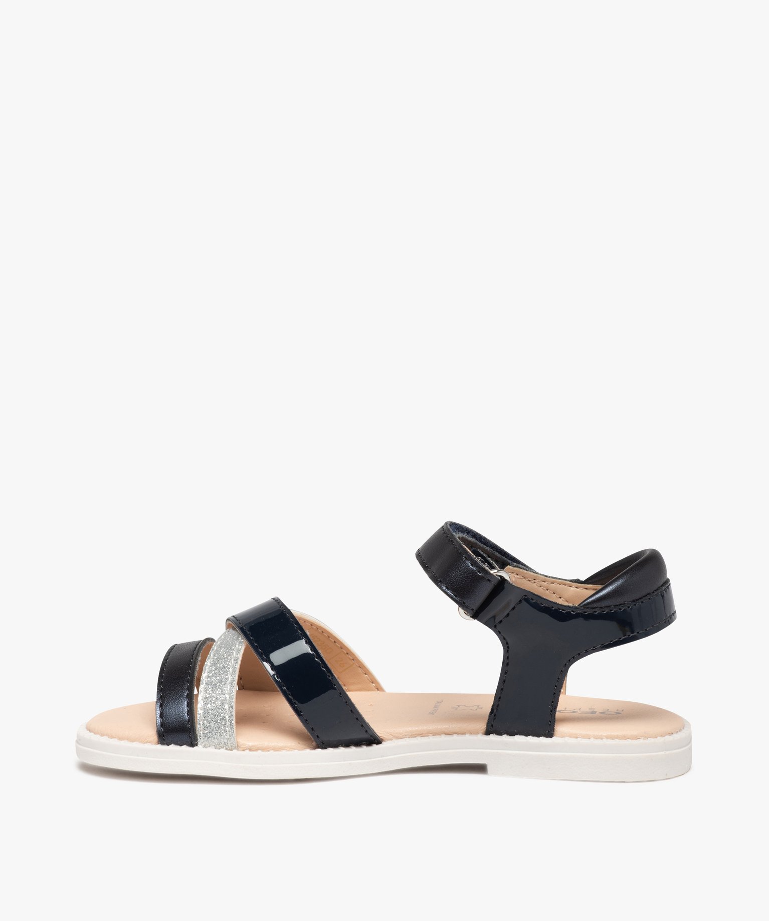 Sandales fille à fines brides métallisées et scratch – ... marine | GEMO