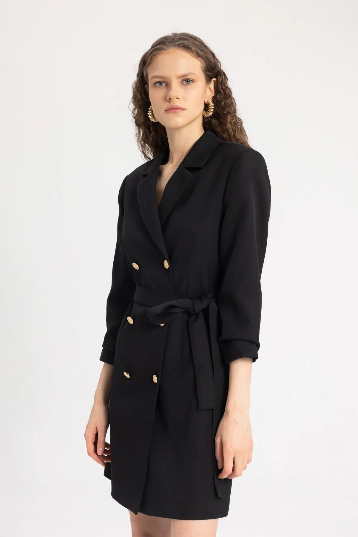 DeFacto  Schwarzes Mini-Tweed-Jackenkleid - Halbarm C1129ax24sp