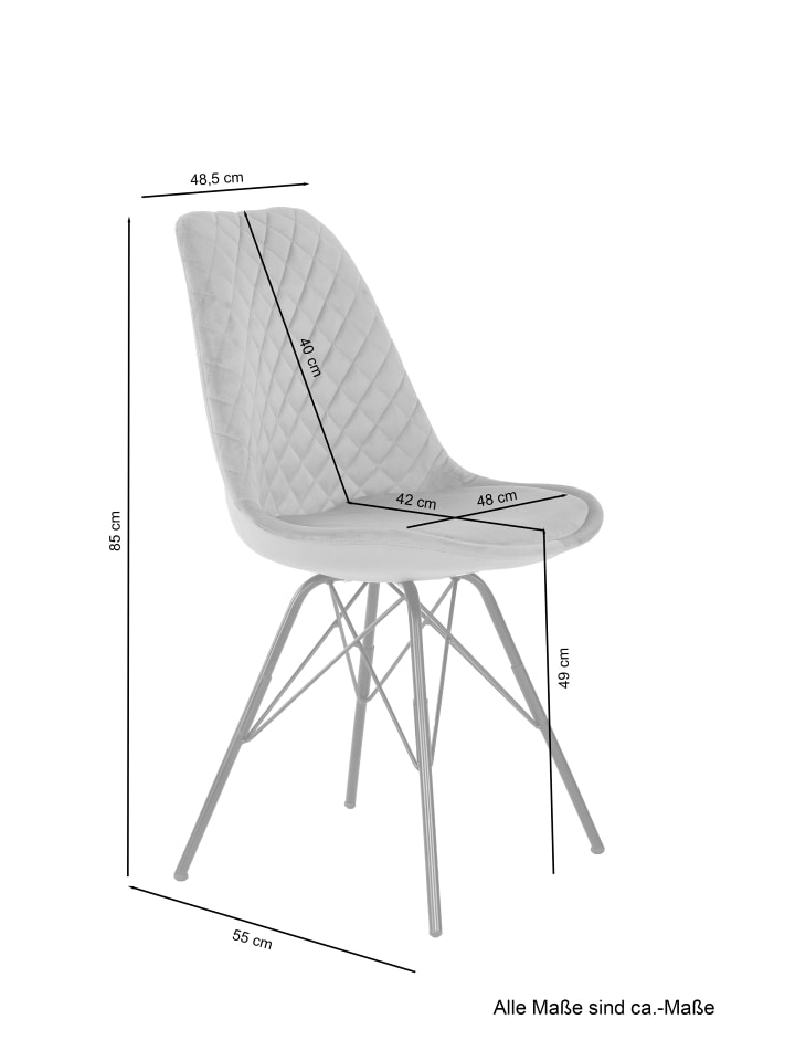 byLiving 2er-Set: Esszimmerstuhl Rica in Grau - 48,5 (B) x 55 (L) x 85 (H) cm günstig kaufen onesize