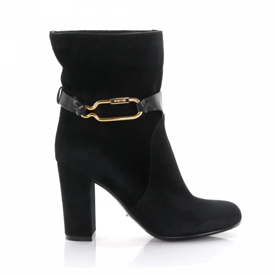 Sergio Rossi - Stiefeletten Kalbsleder Veloursleder Metallverzierung schwarz - schwarz