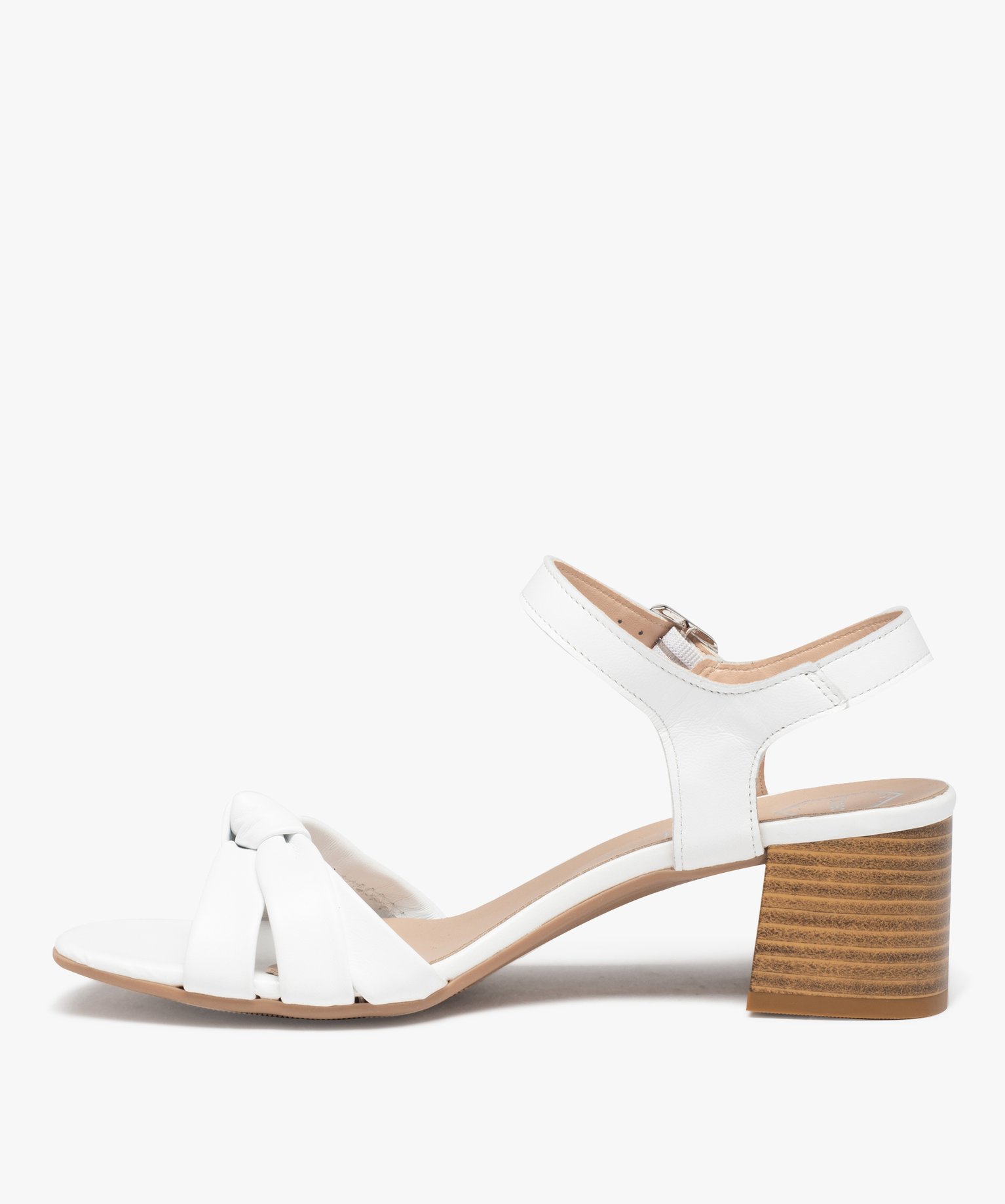 Sandales femme à talon dessus cuir uni drapé - Tanéo blanc | GEMO